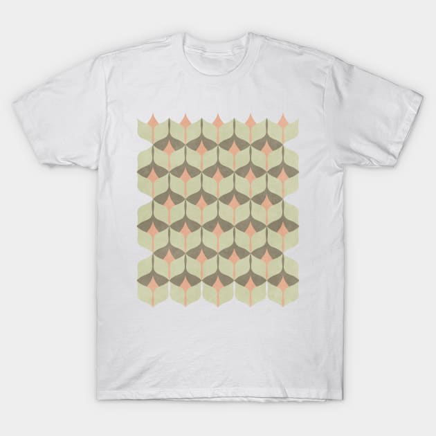 Geometric Pattern Green Orange Brown T-Shirt by FAROSSTUDIO